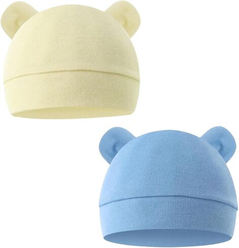 Newborn Baby Hat Infant Beanie Hat 2 Pack Cotton Newborn Hospital Nursing Hats for Boys Girls Unisex 0-6 Months in Saudi Arabia
