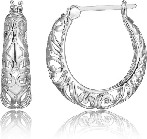 أقراط Amazon Essentials Open Filigree Swirl Hoop من الفضة الإسترليني (مجموعة أمازون سابقًا) in Kuwait