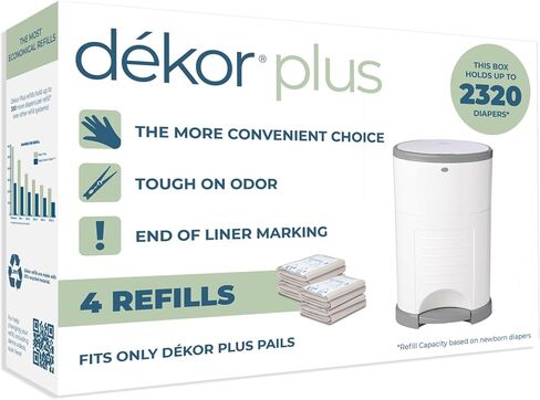 Diaper Dekor Eko Plus Refills, 4 Count | ONLY Eco-Friendly Diaper Pail Refills Made With 70% Recycled Materials | Quicker, Easier & More Cost Effective than Trash Bags | Unscented in Saudi Arabia