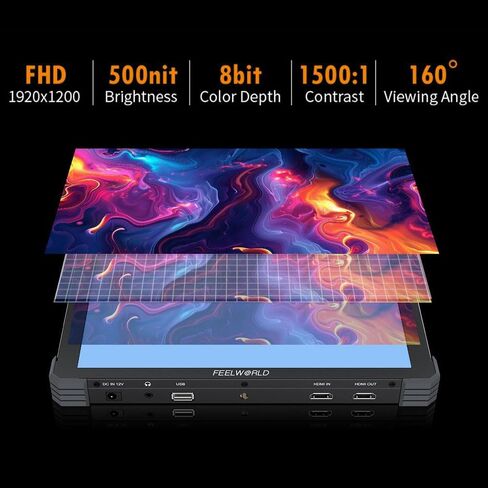 شاشة لمس FEELWORLD T10 مقاس 10.1 بوصة، كاميرا DSLR، شاشة مراقبة ميدانية 1920X1200 IPS لوحة تيار متردد مع مجموعة تثبيت الطاقة الخارجية NP-F، مدخلات/مخرجات HDMI 4K in Kuwait