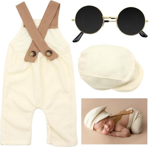 SPOKKI New Born Photoshoot Outfits,Newborn Boy Photoshoot Outfits,Newborn Photography Outfits Boy,Bib Pants,Hats and Glasses(Light Green) in Kuwait