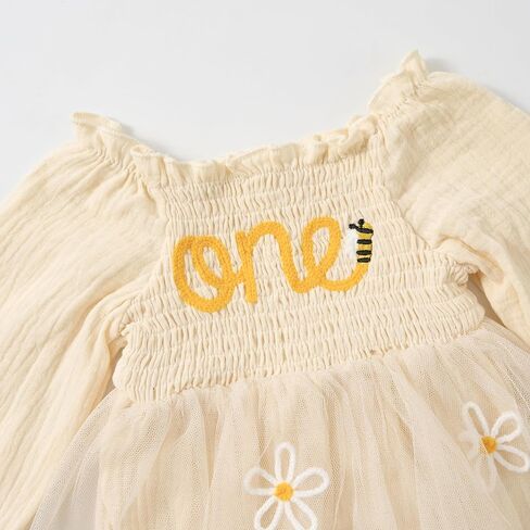 Miipat Baby Girl 1st Birthday Outfit Long Sleeve Tulle Romper Dress Cake Smash Clothes with Headband Socks in Kuwait