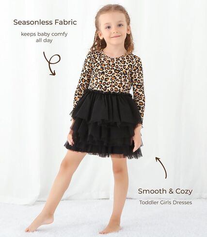 Baby Girls Tulle Dresses-Viscose Made from Bamboo, Long Sleeve Tutu Princess Party Dress for Toddler Kids Sundress in Saudi Arabia