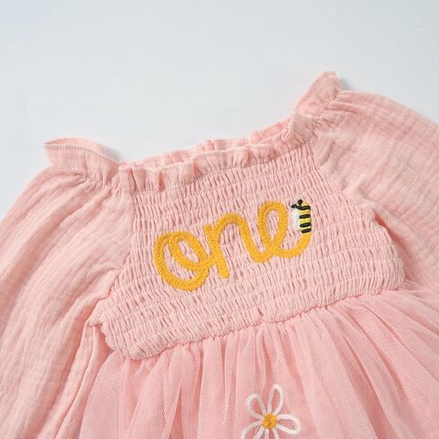 Miipat Baby Girl 1st Birthday Outfit Long Sleeve Tulle Romper Dress Cake Smash Clothes with Headband Socks in Kuwait