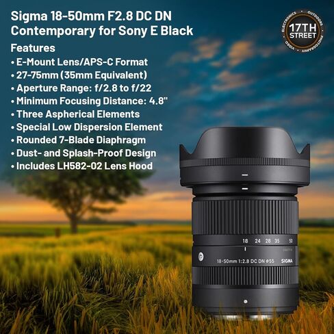 Sigma 18-50mm F2.8 DC DN Contemporary Lens for Sony E-Mount with Tiffen 55mm UV Protector Filter, SanDisk 128GB Extreme PRO UHS-I SDXC Memory Card and Waith Camera Backpack (Bundle Set) in Saudi Arabia