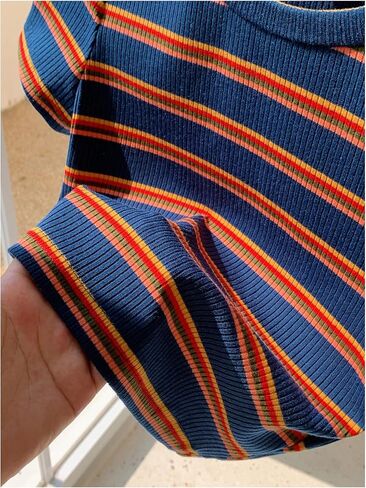 SweatyRocks Girl's Striped Color Block Tee Shirt Short Sleeve Round Neck Ribbed Knit Tee Tops in Saudi Arabia