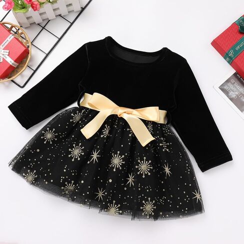 Toddler Smocked Velvet Tulle Tutu Long Sleeve Shiny Sequins My First Christmas Baby Girl Outfits Infant Wedding Dress in Saudi Arabia