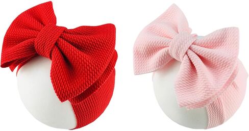 2Pcs Baby Girls Big Bow Headband Elastic Newborn Infant Toddlers Hairbands Hair Accessories (B-Red Deep Green, One size) in Saudi Arabia