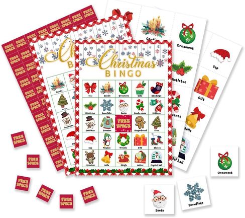 Christmas Bingo Cards, Christmas Eve Bingo Games for 24 Players, Christmas Games for Family Friends Large Group Activities, Christmas Party Favors Supplies Decorations(16) in Saudi Arabia