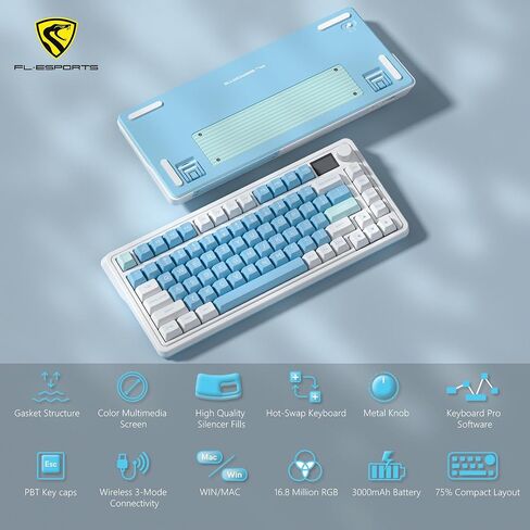 CMK 75% Keyboard, Wireless Gaming Keyboard with TFT Screen and Knob 3-Modes Compact Keyboard Hot-Swap, RGB Creamy Keyboard Gasket, PBT Keycaps for PC/Tablet/PS/Xbox(Black) in Saudi Arabia