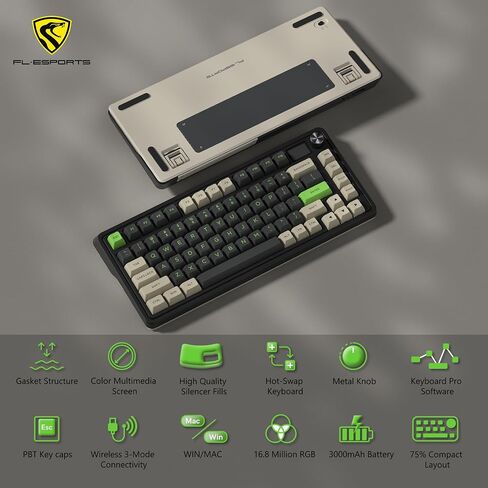 CMK 75% Keyboard, Wireless Gaming Keyboard with TFT Screen and Knob 3-Modes Compact Keyboard Hot-Swap, RGB Creamy Keyboard Gasket, PBT Keycaps for PC/Tablet/PS/Xbox(Black) in Saudi Arabia