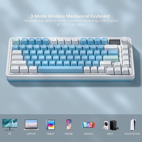 CMK 75% Keyboard, Wireless Gaming Keyboard with TFT Screen and Knob 3-Modes Compact Keyboard Hot-Swap, RGB Creamy Keyboard Gasket, PBT Keycaps for PC/Tablet/PS/Xbox(Black) in Saudi Arabia