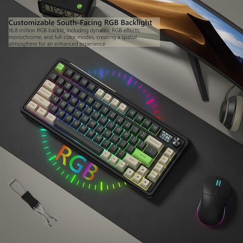 CMK 75% Keyboard, Wireless Gaming Keyboard with TFT Screen and Knob 3-Modes Compact Keyboard Hot-Swap, RGB Creamy Keyboard Gasket, PBT Keycaps for PC/Tablet/PS/Xbox(Black) in Saudi Arabia