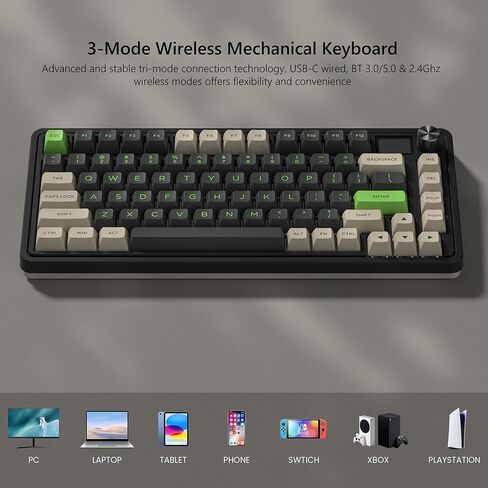 CMK 75% Keyboard, Wireless Gaming Keyboard with TFT Screen and Knob 3-Modes Compact Keyboard Hot-Swap, RGB Creamy Keyboard Gasket, PBT Keycaps for PC/Tablet/PS/Xbox(Black) in Saudi Arabia