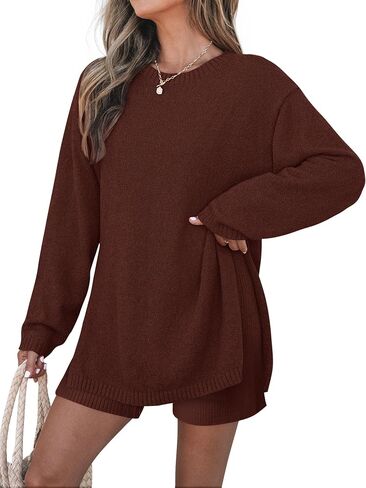 ZESICA Women's Two Piece Sweater Lounge Sets 2024 Fall Casual Knit Trendy Tunic and Shorts Outfits in Saudi Arabia