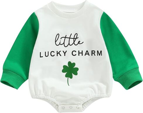 Baby Girl Boy St. Patrick's Day Clothes Little Lucky Charm Sweatshirt Bubble Romper Long Sleeve Bodysuit Shirt Top in Saudi Arabia