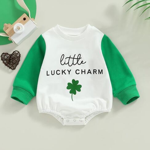 Baby Girl Boy St. Patrick's Day Clothes Little Lucky Charm Sweatshirt Bubble Romper Long Sleeve Bodysuit Shirt Top in Saudi Arabia