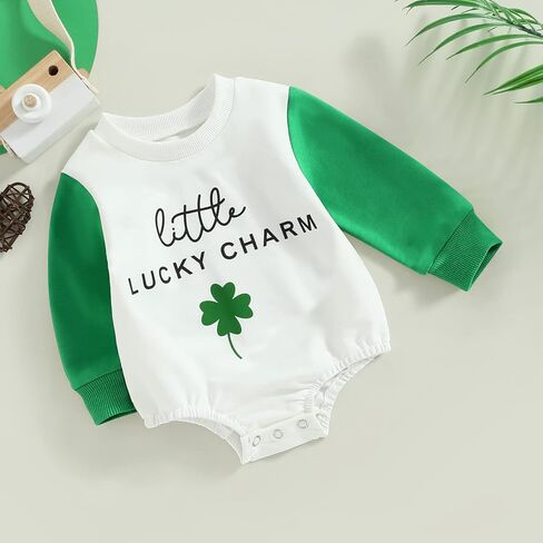 Baby Girl Boy St. Patrick's Day Clothes Little Lucky Charm Sweatshirt Bubble Romper Long Sleeve Bodysuit Shirt Top in Saudi Arabia