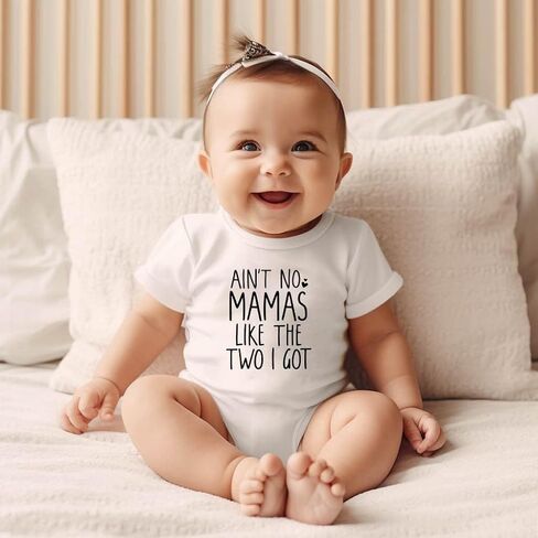 Ain't No Mamas Like The Two I Got Two Moms Baby Bodysuit Of Course I'm Cute Look At My Moms Romper (0-6 Months, Funny-Short Sleeve Romper) in Saudi Arabia
