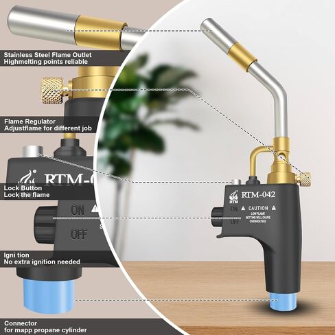 Propane Torch for Map Gas,Propane Torch Head with Igniter,Torch Head for Soldering,Grilled Steak(Black,Fuel Not Included，CSA) in Saudi Arabia