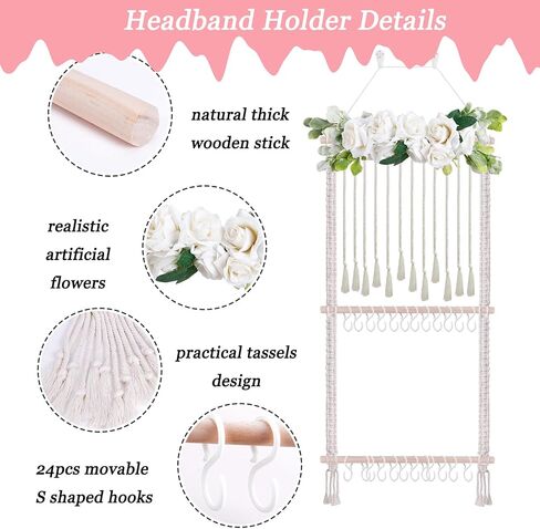 Headband Holder for Girls Hair Bows, Baby Headbands Organizer Storage Hair Accessories Hanger Storage Flower Boho Wall Hanging Decor for Girls Room in Saudi Arabia