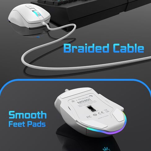 Wired Gaming Mouse with Side Plates, MMO Mouse with 14 Programmable Buttons, Ergonomic Gaming Mouse with 2 Grip Plates, Computer Mouse with Max 12,400 DPI, RGB Lighting, White in Saudi Arabia