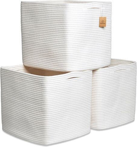 NaturalCozy 13x15x13 Kallax Storage Cubes Bins, 3 Pack | Cotton Rope Cube Storage Bin Woven Baskets for Organizing | Kallax Insert Storage Baskets for Shelves Organizer, Kids Toy, Closet Baby Nursery in Saudi Arabia