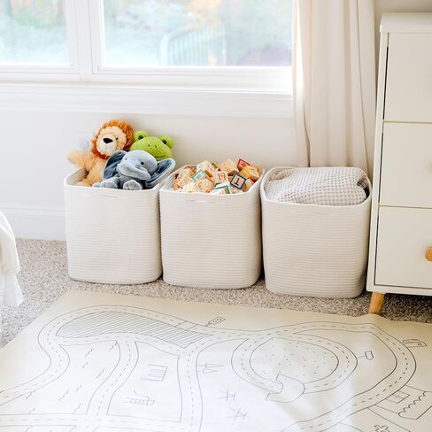 NaturalCozy 13x15x13 Kallax Storage Cubes Bins, 3 Pack | Cotton Rope Cube Storage Bin Woven Baskets for Organizing | Kallax Insert Storage Baskets for Shelves Organizer, Kids Toy, Closet Baby Nursery in Saudi Arabia