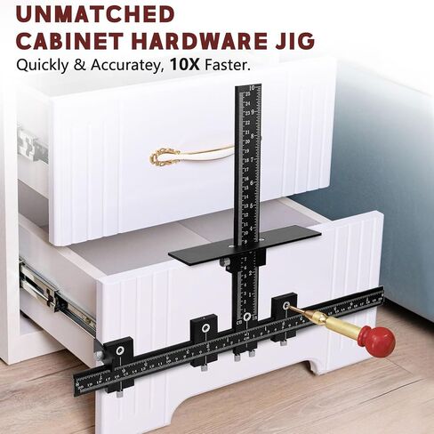 Cabinet Handle Jig, Aluminum Alloy Cabinet Handle Template Tool - Fast & Accurate with Automatic Center Punch Cabinet Doors Jig for Handles and Pulls on Drawers/Cabinets in Saudi Arabia