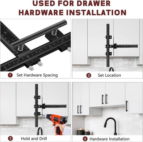 Cabinet Handle Jig, Aluminum Alloy Cabinet Handle Template Tool - Fast & Accurate with Automatic Center Punch Cabinet Doors Jig for Handles and Pulls on Drawers/Cabinets in Saudi Arabia