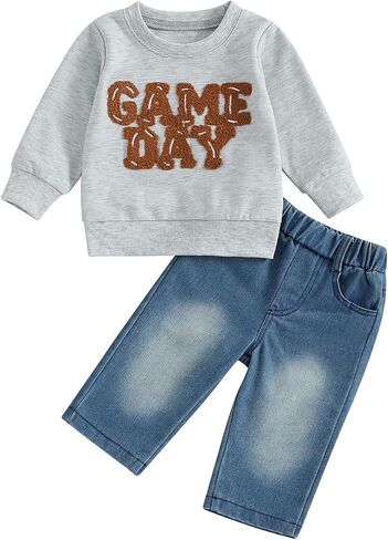 Ledy Champswiin Infant Baby Boy Clothes Set Denim Pants & Long Sleeve Sweatshirt Tops 2PCS Fashion Toddler Boy Jeans Outfit in Saudi Arabia