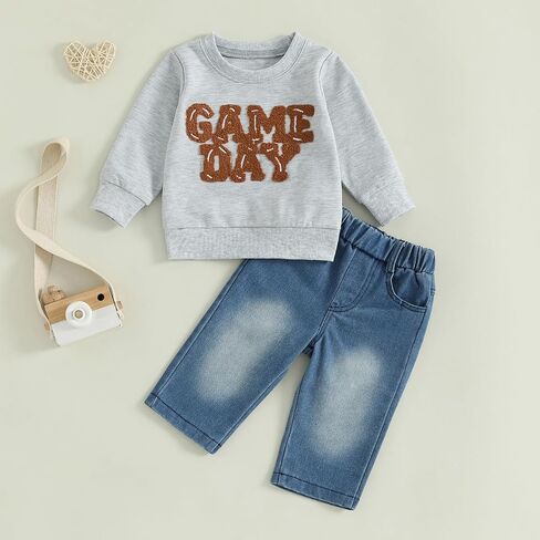 Ledy Champswiin Infant Baby Boy Clothes Set Denim Pants & Long Sleeve Sweatshirt Tops 2PCS Fashion Toddler Boy Jeans Outfit in Saudi Arabia