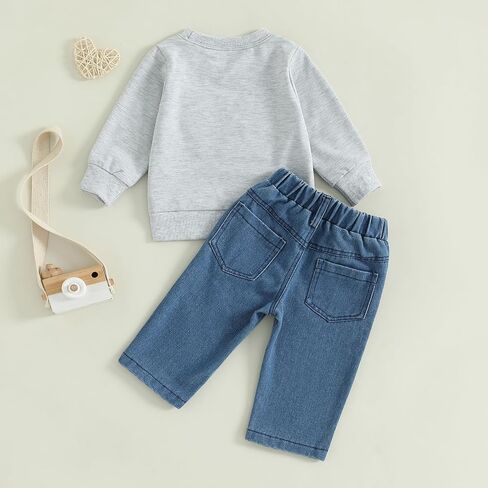 Ledy Champswiin Infant Baby Boy Clothes Set Denim Pants & Long Sleeve Sweatshirt Tops 2PCS Fashion Toddler Boy Jeans Outfit in Saudi Arabia