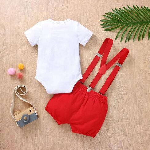Baby Boy 1st Birthday Outfits Short Sleeve Bow Tie Romper Pants Set Suspender with Hat One Year Old Clothes in Saudi Arabia