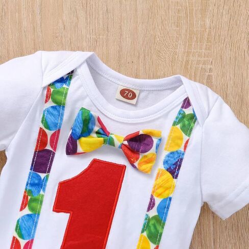 Baby Boy 1st Birthday Outfits Short Sleeve Bow Tie Romper Pants Set Suspender with Hat One Year Old Clothes in Saudi Arabia