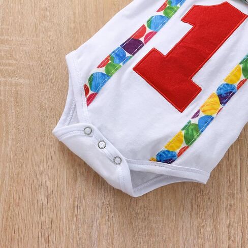 Baby Boy 1st Birthday Outfits Short Sleeve Bow Tie Romper Pants Set Suspender with Hat One Year Old Clothes in Saudi Arabia