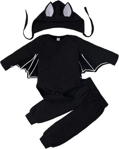 LYSMuch 6M-3Y Baby Boy Girl Halloween Bat Bodysuit and Pants Set Toddler Pants Long Sleeve Shirt with Hood Set Outfit in Saudi Arabia