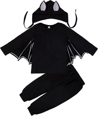 LYSMuch 6M-3Y Baby Boy Girl Halloween Bat Bodysuit and Pants Set Toddler Pants Long Sleeve Shirt with Hood Set Outfit in Saudi Arabia
