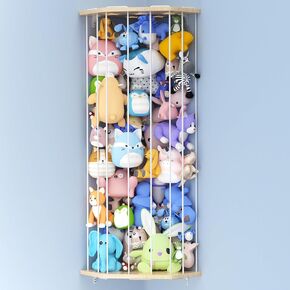 Wood Stuffed Animal Storage, Corner Hanging Stuffed Animal Holder with Adjustable Height, Space-saving Star Pattern Wall Plushie Toy Storage Organizer for Kids Playroom Nursery Bedroom