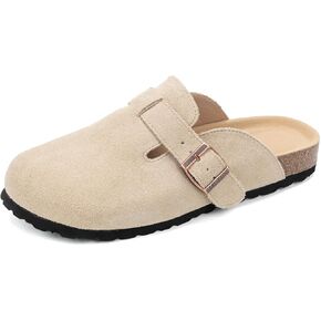 Women's and Men's Cork Suede Clogs and Mules,Soft Leather Sandal,House Slipper,Skin-Friendly Footbed,Adjustable Buckle,Arch Support