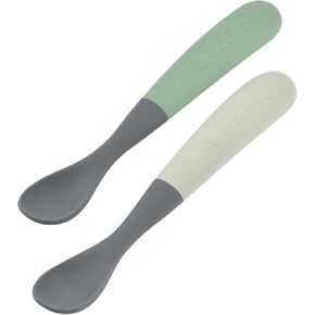 BEABA Baby's First Foods Spoon Set with Travel Case, Two Tone Silicone Baby Spoons, Baby Essentials, Baby Spoons, Travel Set, Baby Gifts, Mineral