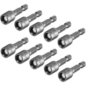 10pcs 10mm/3/8" Magnetic Nut Driver Set, 2"/48mm Length 1/4-Inch Hex Drive Power Nut Driver Drill Bit for Impact Drill, Metric Nut Setter Socket Wrench Screw for Power Tools