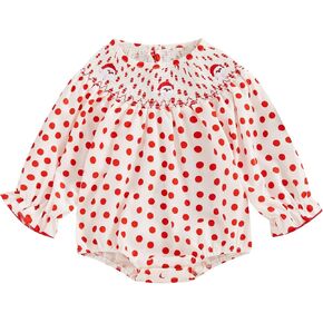 Madjtlqy Toddler Baby Girl Christmas Romper Long Sleeve Smocked Santa Embroidery Outfit Clothes Jumpsuit