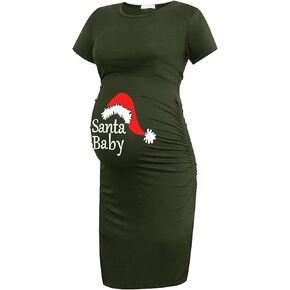 EAST KNITTING It's My 1st Christmas Print Bodycon Women's Christmas Short Sleeve Maternity Dress Ruched Pregnancy Clothes