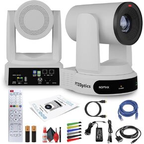PTZOptics Move 4K SDI/HDMI/USB/IP PTZ Camera with 30x Optical Zoom (White) (PT30X-4K-WH-G3) + Lens Cleaning Kit + HDMI Cable + Ethernet Cable + Color Wire Ties