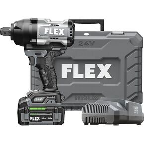 FLEX 24V Brushless Cordless 3/8-Inch 1,600 Ft-Lbs High Torque Impact Wrench Kit with 5.0Ah Lithium Battery and 160W Fast Charger - FX1472B-1C