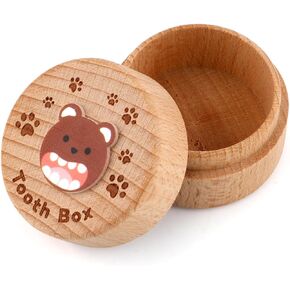 3D Carved Tooth Fairy Box, Wooden Tooth Keepsake Box for Lost Teeth Cute Tooth Storage Box Holder Case for Boys Girls Kids Birthday(Brown Bear)