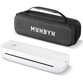 MUNBYN Portable Printers Wireless for Travel ITP04 with Carry Case, Portable Printer Bluetooth, Support 8.5 x 11 & A4 Thermal Paper, Compatible with Android, iOS & Laptop, Inkless Printer (White)