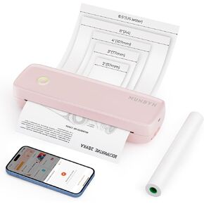 MUNBYN Portable Printers Wireless for Travel ITP04 with Carry Case, Portable Printer Bluetooth, Support 8.5 x 11 & A4 Thermal Paper, Compatible with Android, iOS & Laptop, Inkless Printer (White)