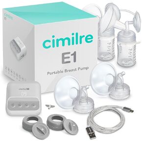 مضخة الثدي المحمولة E1 من Cimilre، مضخة الثدي الصغيرة جدًا مع بطارية قابلة لإعادة الشحن للأمهات أثناء التنقل، مضخة الثدي الكهربائية المزدوجة سهلة الاستخدام ومريحة